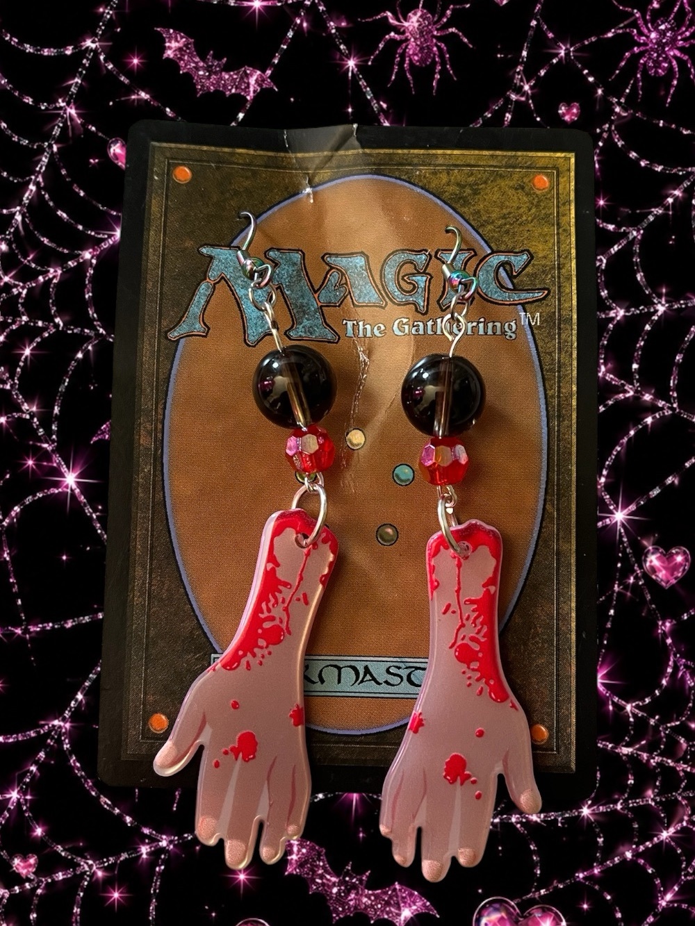 Magic: The Gathering Red Bloody Hand Dangle Earrings - Unbranded